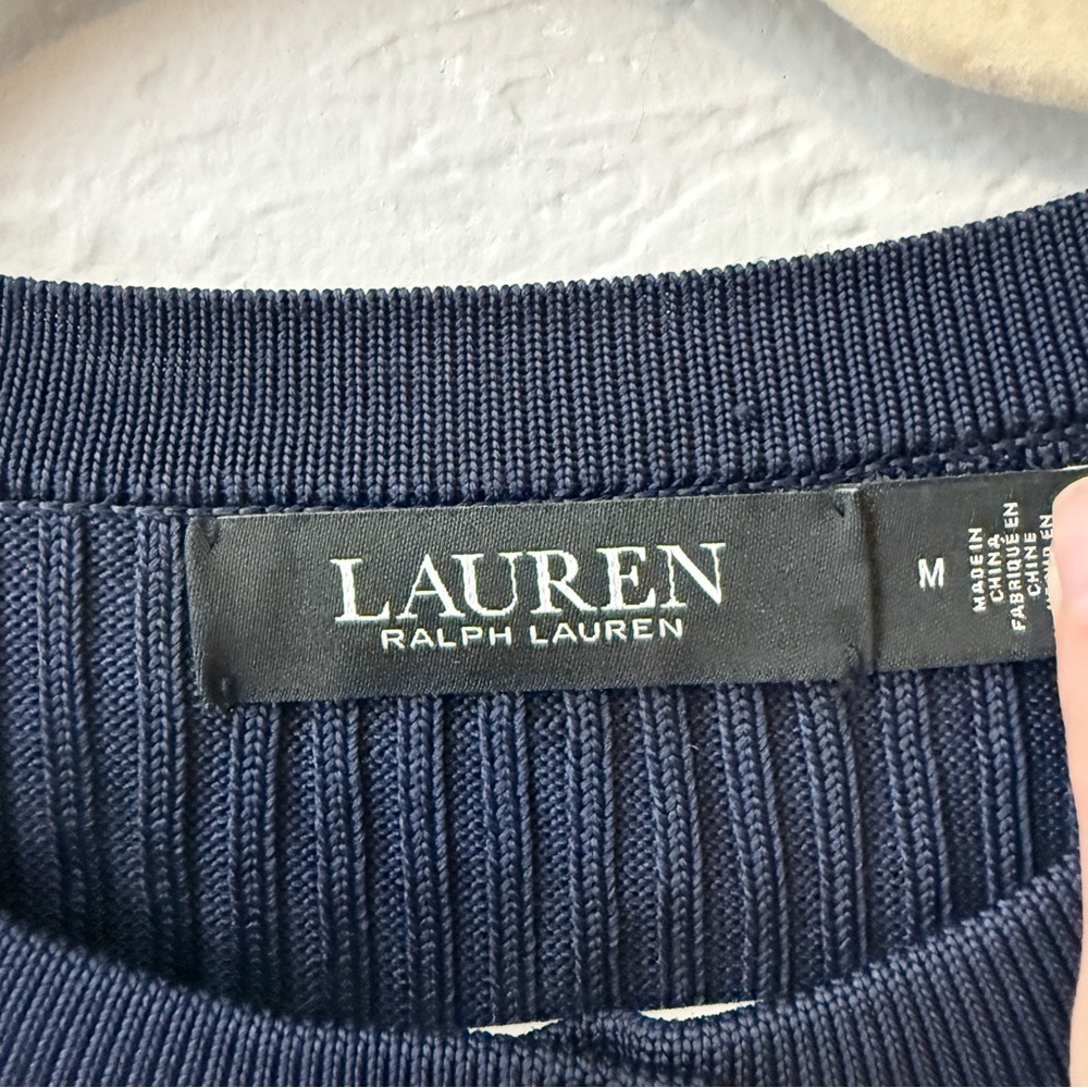 Lauren Ralph Lauren Button Up Knit Mini Dress in Navy Dark Blue Long Sleeve - Picture 5 of 6